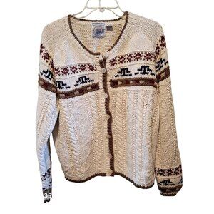 Vintage Cape Isle Knitters Hand-Knit Cardigan Sweater With Nordic-Inspired Patte